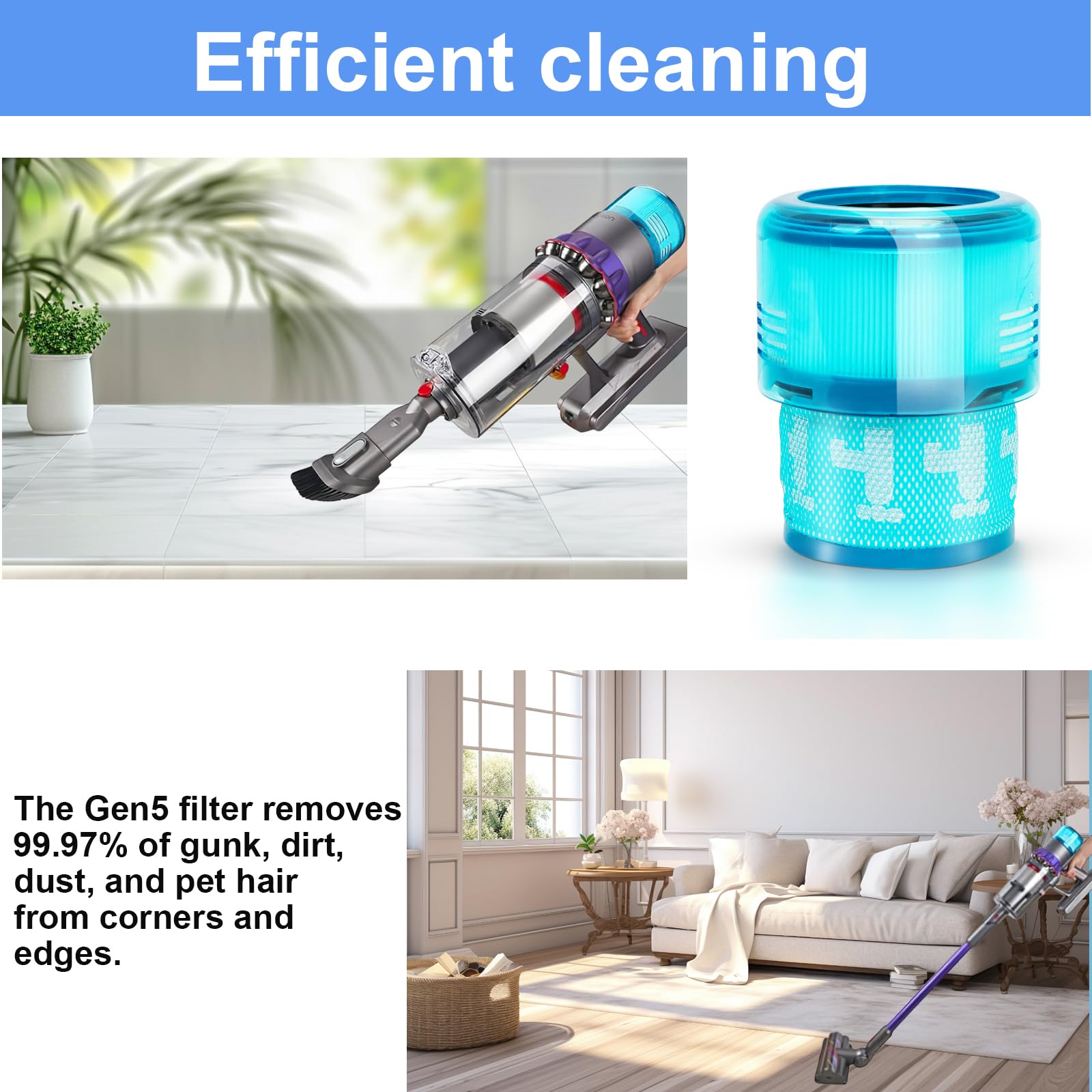 Lot de 2 filtres de rechange Gen5 compatibles avec Dyson Gen5detect Absolute, Gen5outsize Absolute, Gen5detect Fluffy Cordless Vacuum Cleaner, livré avec une brosse pour nettoyer la poussière