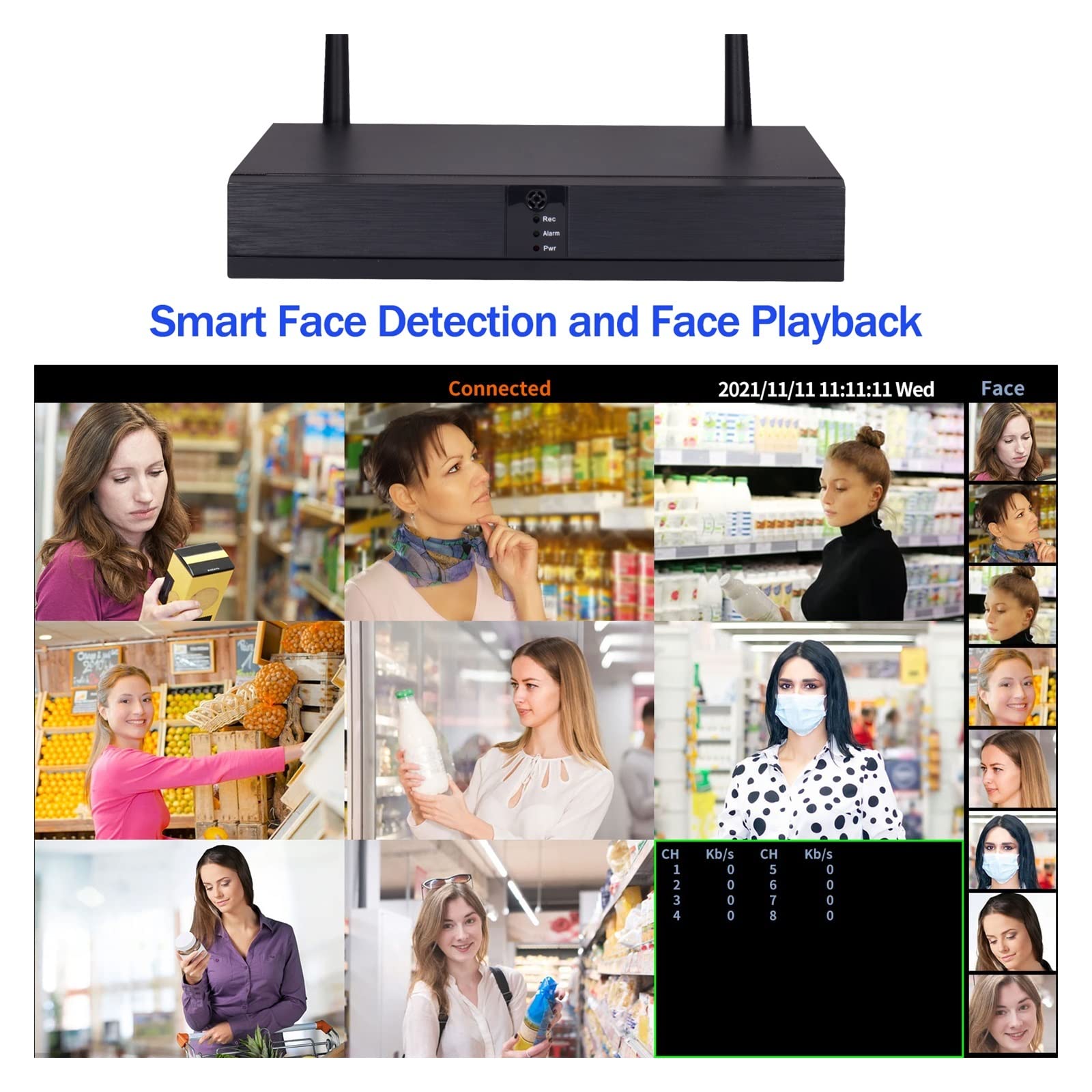8CH sans Fil WiFi système de vidéosurveillance Visage détecter H.265 NVR 3MP extérieur Balle Audio caméra IP Ensemble WiFi Kit de Surveillance vidéo(None,8CH NVR and 8Cameras)