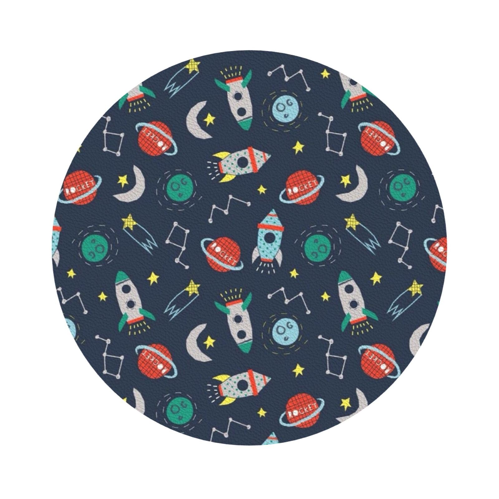 rocket clipart space ship PU Leather Coasters Set of 6 Round Drink Coasters