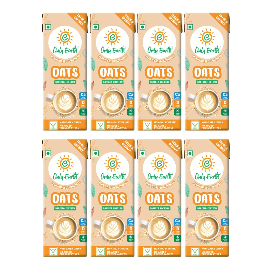 Only Earth Oats Drink Barista Edition | Unsweetened Drink | Lactose Free | Preservatives Free | Plant Based | Dairy Alternative | Source of Calcium | Source of Vitamin D, B1, B2 & B12 | 180 ML (Pack of 8)