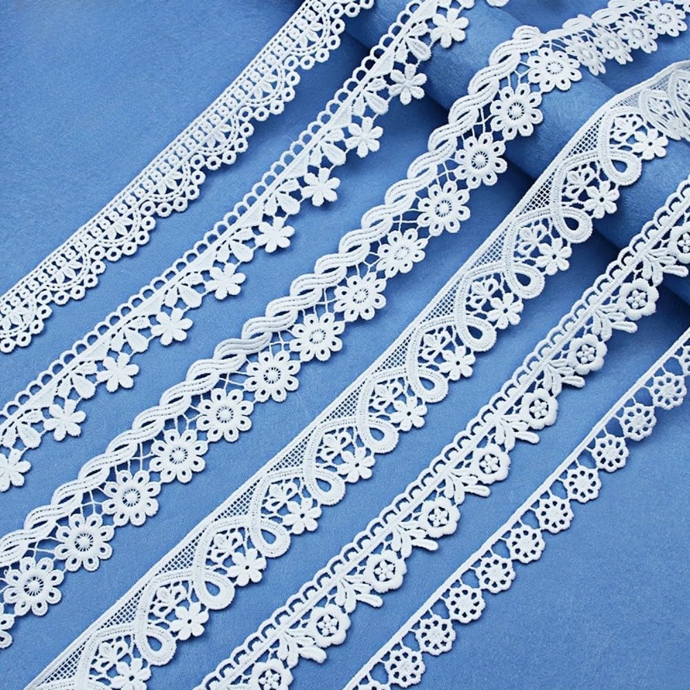 White Lace Ribbon,6 Assorted Pattern 0.79"- 1.42" Wide Lace Trim,Eyelet Fabric Trim Embroidered Edge for DIY Sewing Craft,Doll Clothes,Bridal Wedding Decoration,2 Yard Each,12 Yards Total