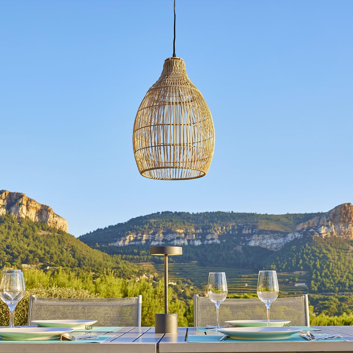 Lumisky Suspension solaire bohème vannerie tressée LED blanc chaud HOLIDAY H42cm