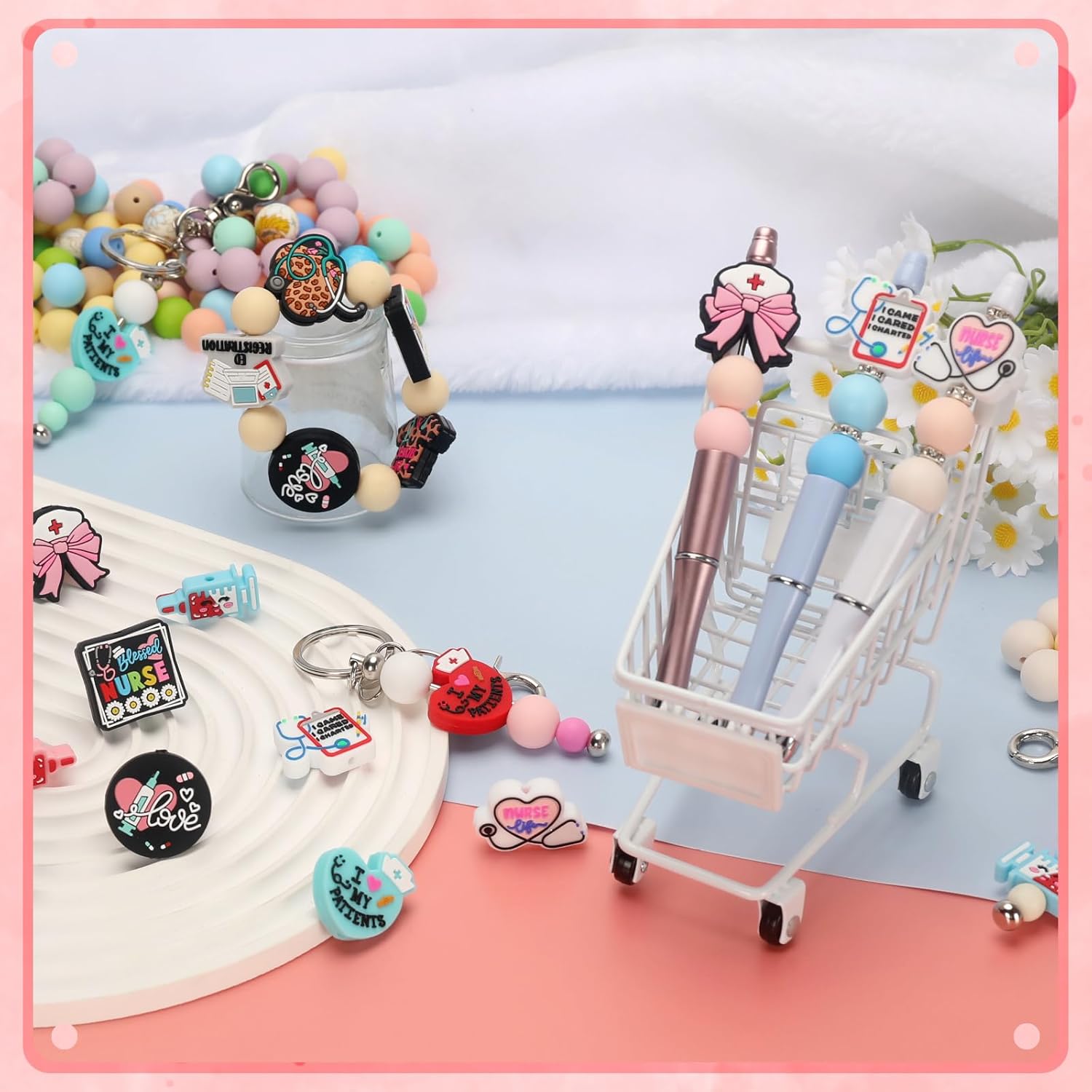 12pcs Nurse Silicone Focal Beads Silicone for Keychain Making Beads for Pens Shape for Bracelet Necklace Crafts (Nurse) - Image 3