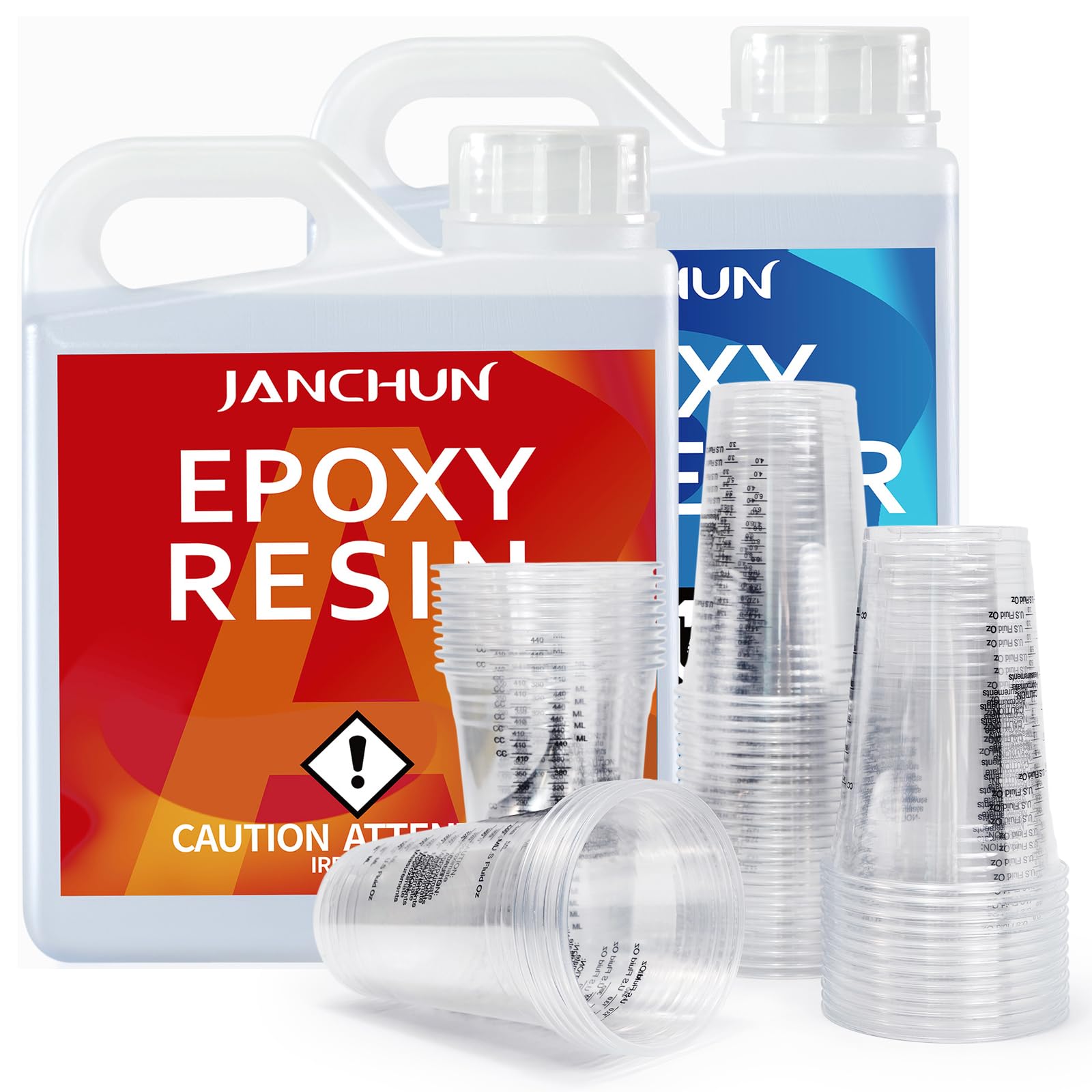 1GL Crystal Clear Epoxy Resin Set + 20oz Graduated Measuring Cup Set Specialty Set, Fast Curing Crystal Clear epoxy Resin for DIY epoxy Crafts, (72OZ+50Pcs 600ML Cup)