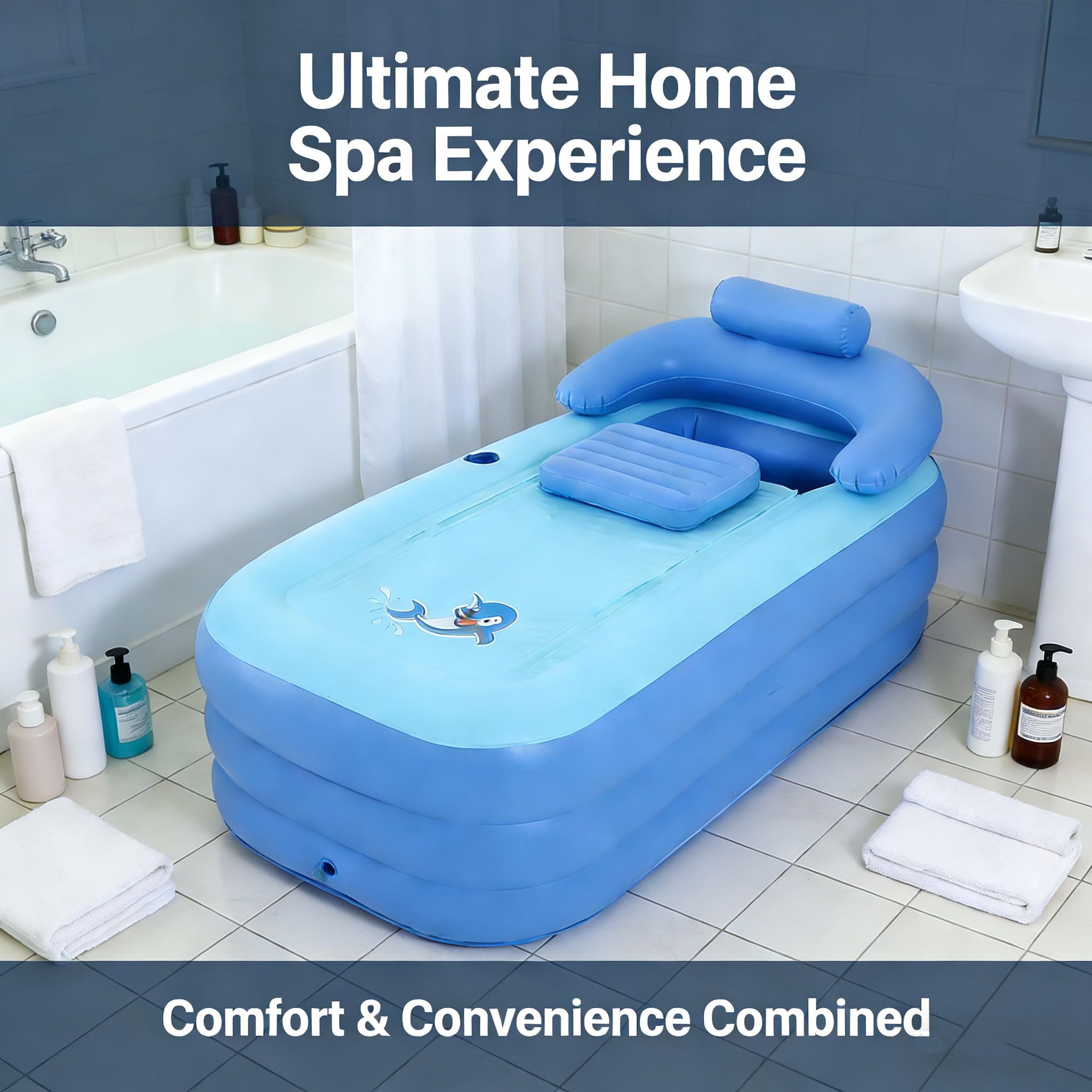 Aufblasbare Badewanne für Erwachsene - Badewanne aufblasbar. Elektropumpe - Stabile 3-Kammer Faltwanne für Garten, Balkon, Camping & Indoor