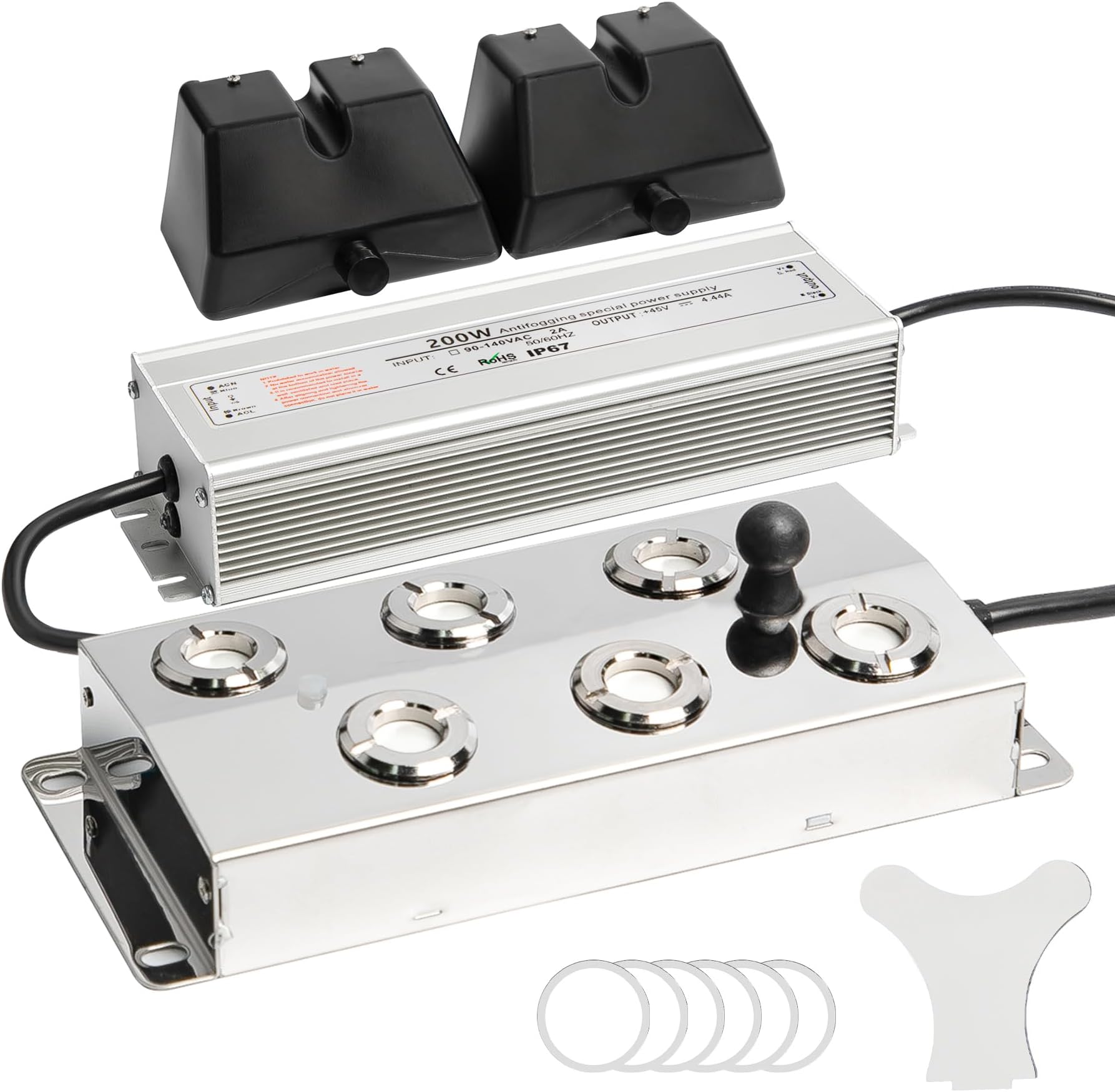 Ultrasonic Mist Maker Fogger 6 Heads, Ultrasonic Mister 5000ml/H | 200W & IP67 Waterproof Power Supply, with 2 Floats & 6 Atomizer Heads Replacements, Perfect for Fountain Pond, Halloween