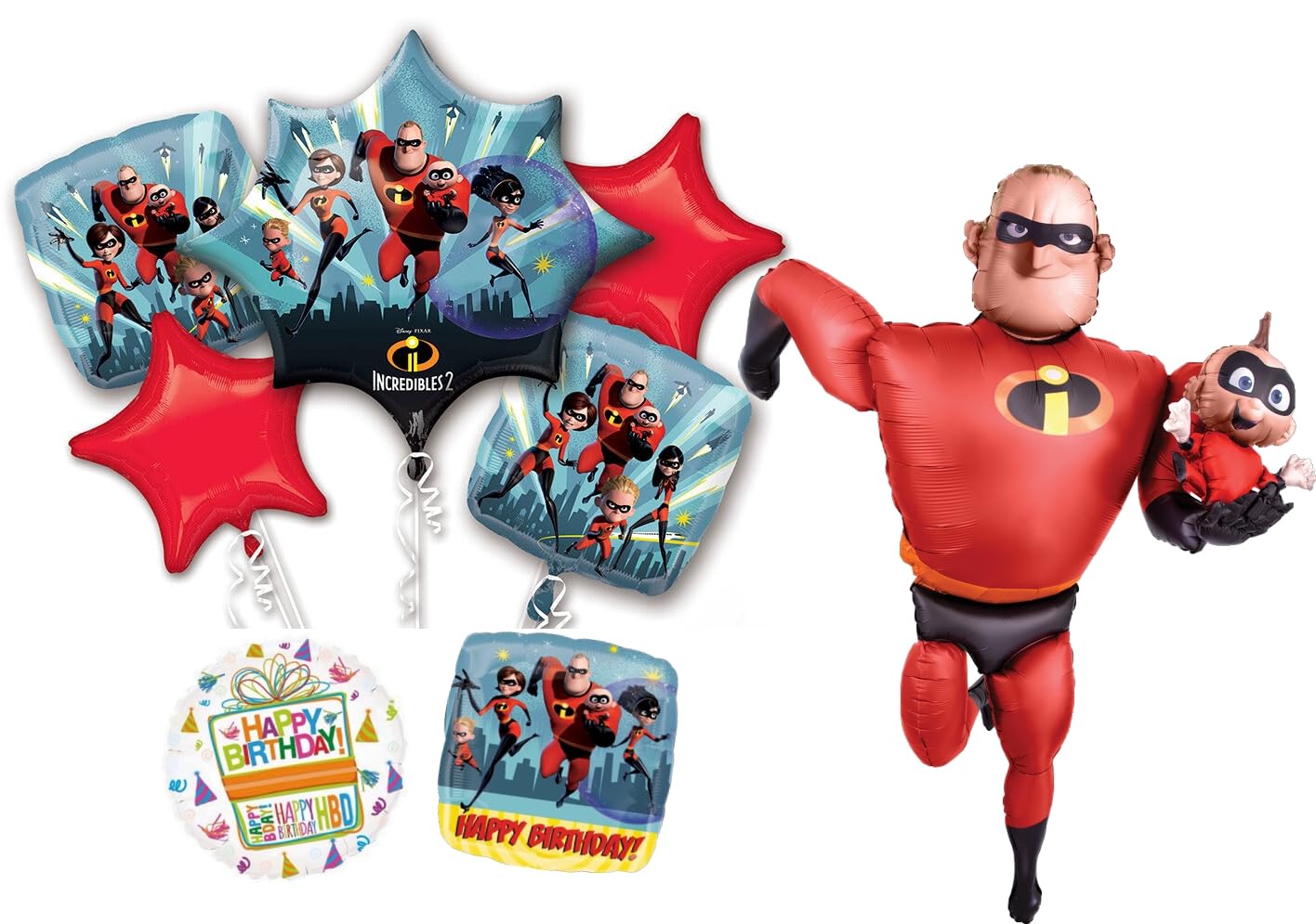 Anagram The Incredibles Birthday Party Supplies 8pc Mr Incredible Airwalkers Balloon Bouquet Decorations