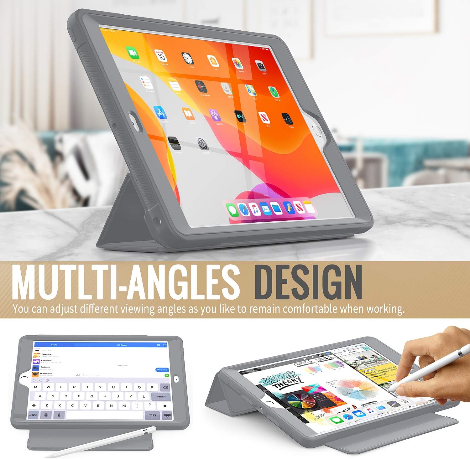 SEYMAC stock Case for iPad 8th/7th Generation, iPad 10.2 Smart Magnetic Cover with Stand [Removable Screen Protector] for iPad 8th/7th Generation 10.2’’ 2020/2019 (Gray/Gray)