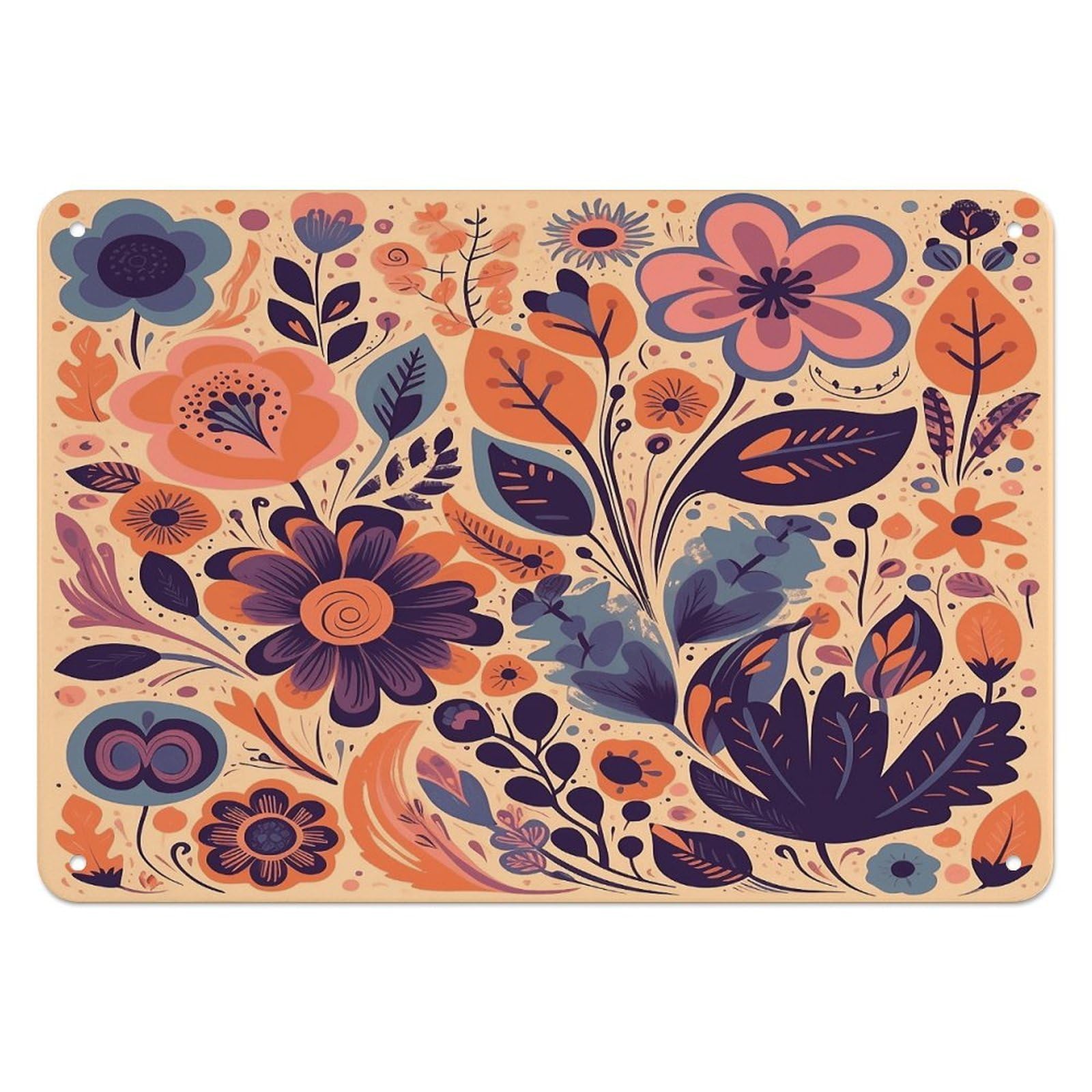 Fekiloot Style Orange And Purple Flowers Wall Decor Iron Painting Metal Sign