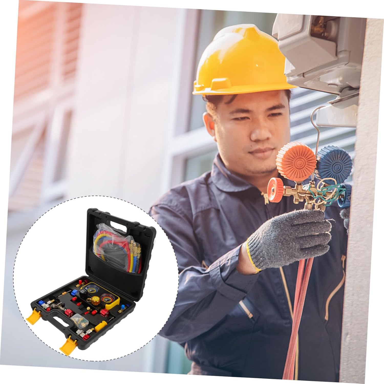 Manifold Gauge Set for HVAC Refrigerants Way Ac Diagnostic Kit Fluoride Table Group Portable Random Color