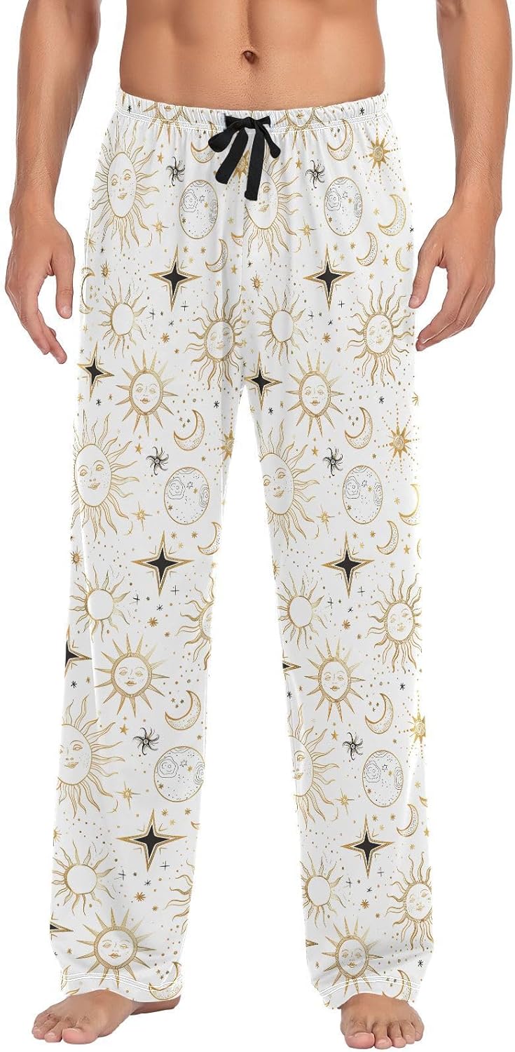 ALAZA Sun Star Crescent Moon Doodle Men's Sleepwear Mens Pajama Pants Bottoms with Pockets, S