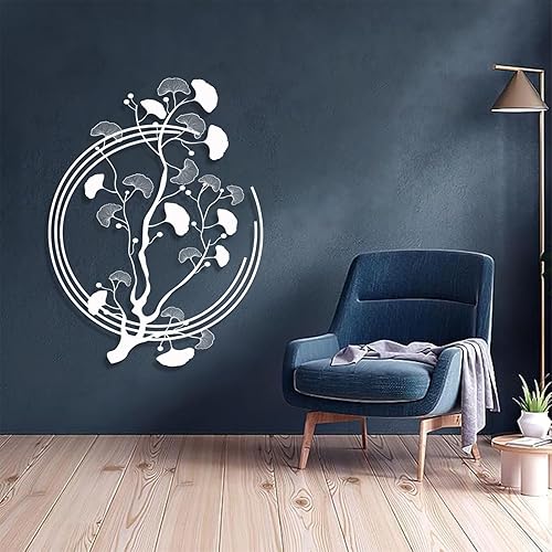 Arte de pared de metal con hojas de ginkgo, decoración de pared de hoja de ginkgo biloba, decoración de pared geométrica de hoja de ginkgo, arte de