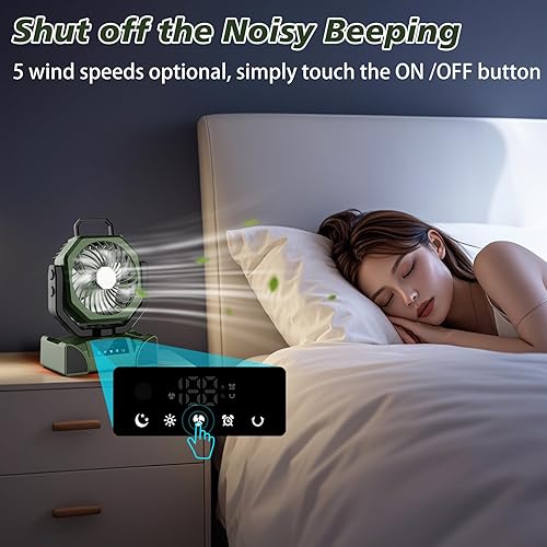 Miniatura 8 de Ventilador portátil de campamento recargable de 20000 mAh, máximo de 68 horas de funcionamiento, ventiladores de tienda de campaña con linterna LED,