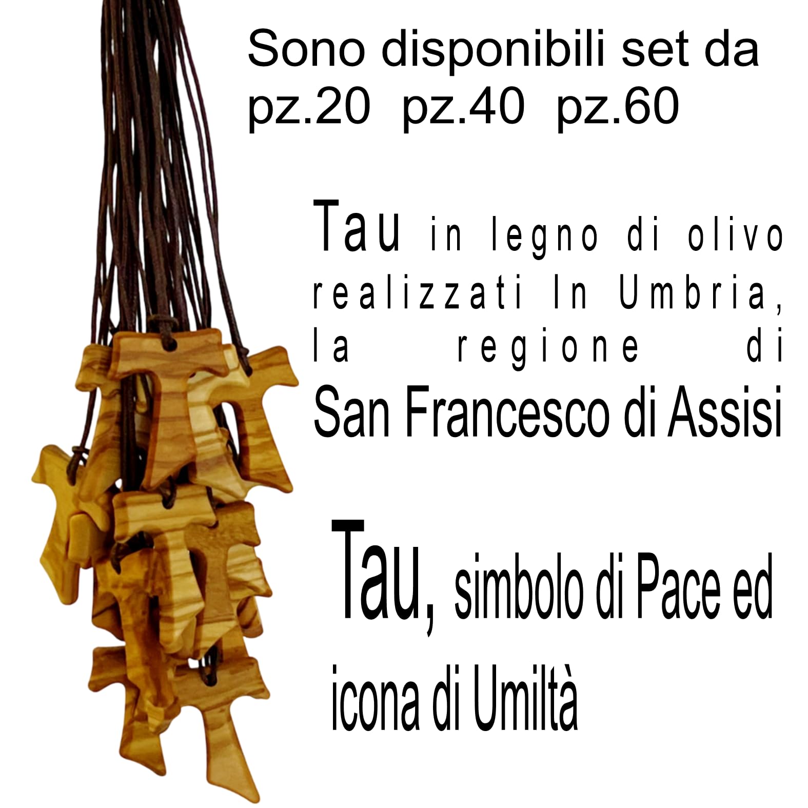 Regalami.shop Tau in olivo, set da 20 pezzi, Croce di San Francesco d' Assisi, Prodotti in Umbria (20, marrone)