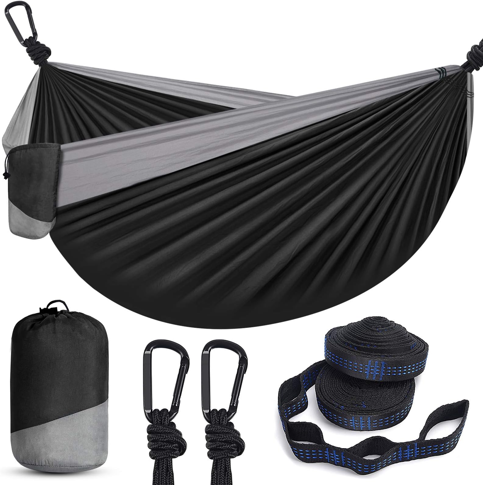 BSKSSK Camping Hammock for Outdoors Travel Backpacking Camping Gear, Single Hammock with Tree Straps (5+1 Loops) & Carabiners, Portable Lightweight Hammock for Hiking Gear, Yard