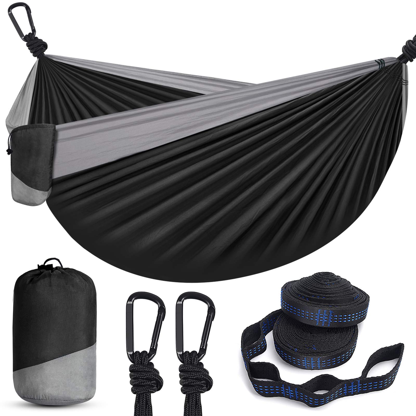 BSKSSK Camping Hammock for Outdoors Travel Backpacking Camping Gear, Single Hammock with Tree Straps (5+1 Loops) & Carabiners, Portable Lightweight Hammock for Hiking Gear, Yard