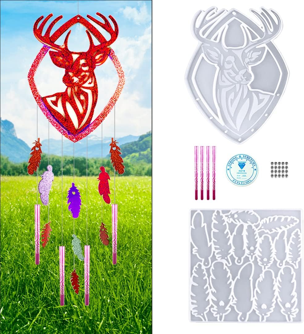 Zayookey Christmas Elk Wind Chimes Resin Moulds Deer Wall Hanging Epoxy Resin Molds Silicone Animal Wind Bell Moulds for DIY Jewelry Craft Supplies Home Décor (Elk Mould)