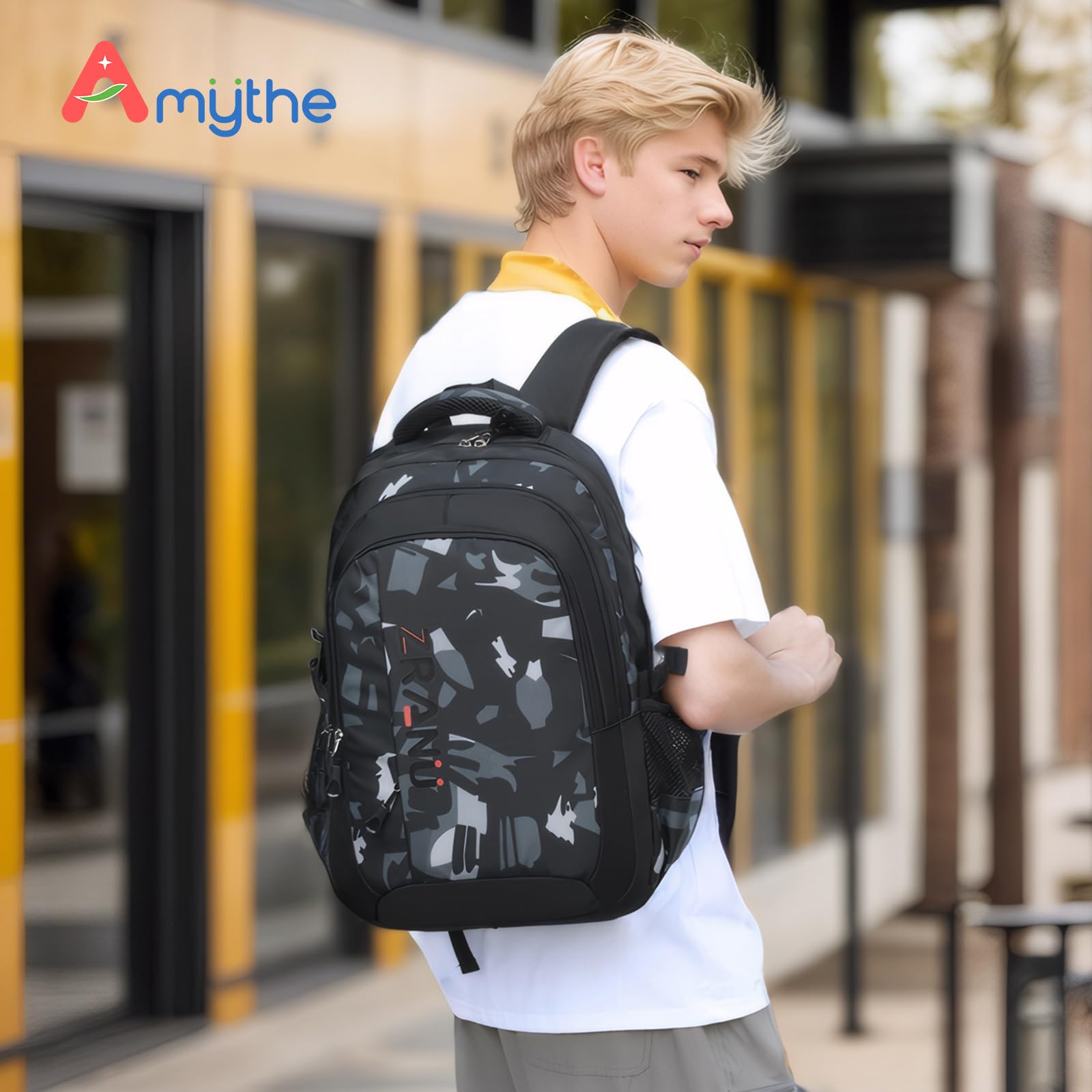 Amythe Zaino Scuola Media e Superiore Ragazzo, Adatto al Trolley, Nero | Zaini Casual Pc 15.6" Borsa Scuola per Studenti Bambino Adolescenti Uomo Idrorepellente Grande Leggero, Ritorno / Viaggio