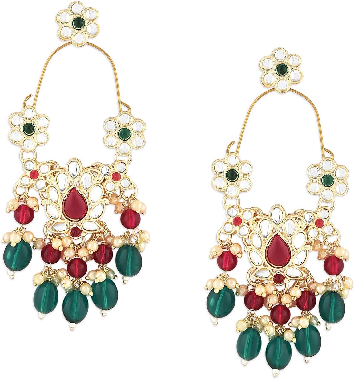 Green & Rani Pink Kundan & Beads Dangle Earring For Women -ZPFK16184