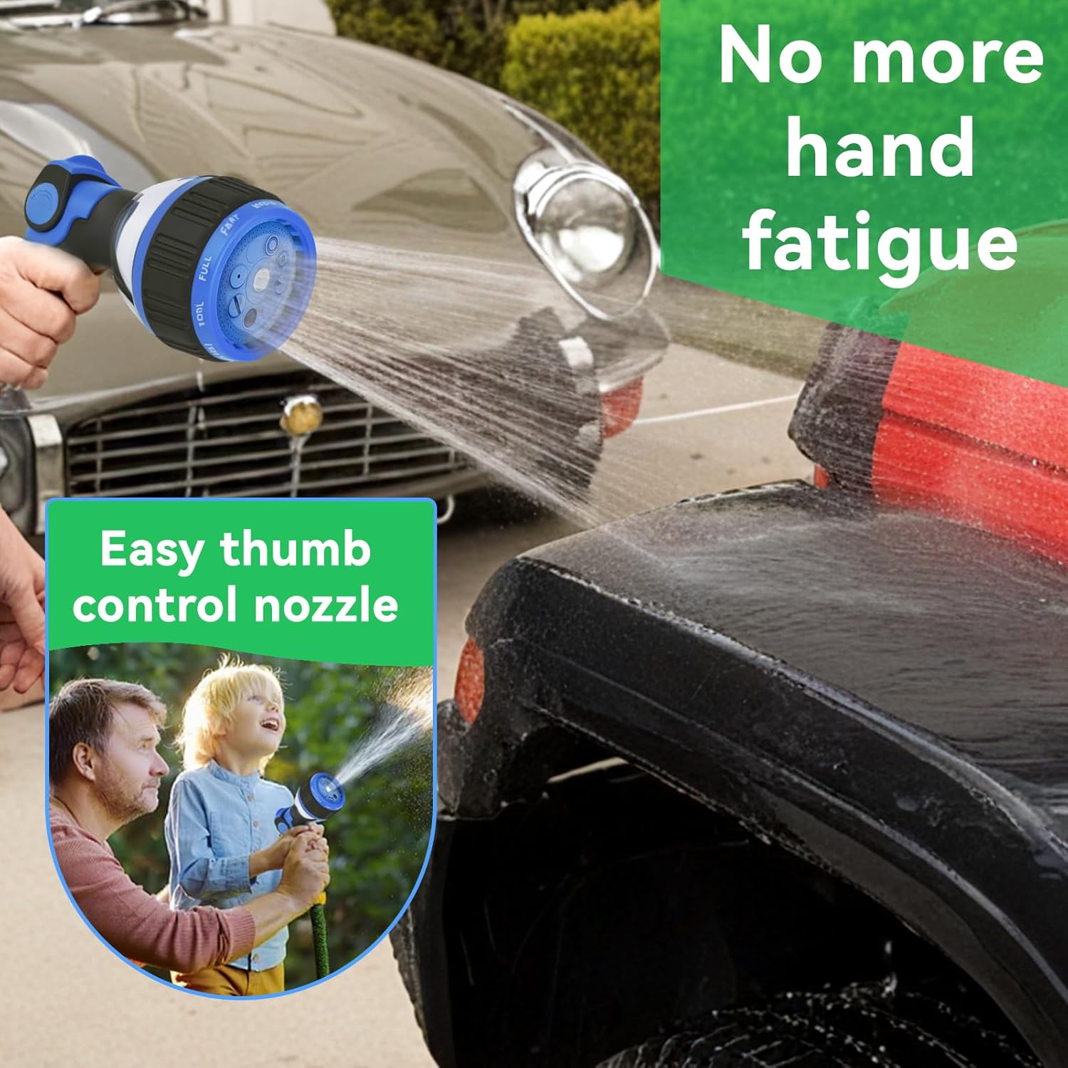 Garden Hose Nozzle - Water Spray Nozzle with 10 Adjustable Patterns, High Pressure Water Gun with Slip Resistant Handle for Watering Plants, Lawn & Grass, Washing Cars & Pets,Cleaning Outdoor