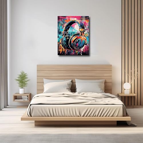 Miniatura 6 de KDKJTOP Cuadro colorido de auriculares, arte de pared en lienzo con graffiti para auriculares, 12 x 16 pulgadas11.8 x 15.7 in, arte de pared