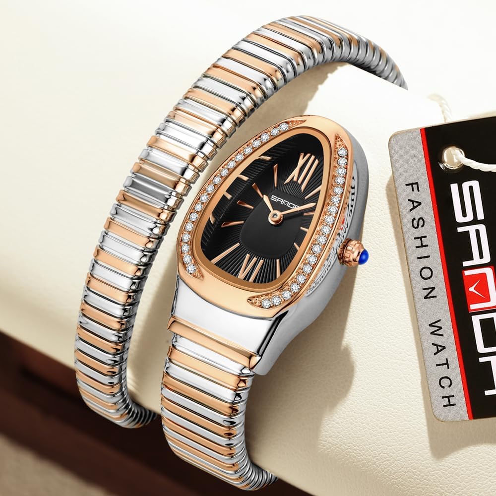 Gosasa Snake Bracelet Watch for Women, Elegant Bangle Wrist Watch with Flexible Wrap Strap Design, Fashion Jewelry Style Quartz Watch, Adjustable Cuff Watch for Dress & Gift - Image 3