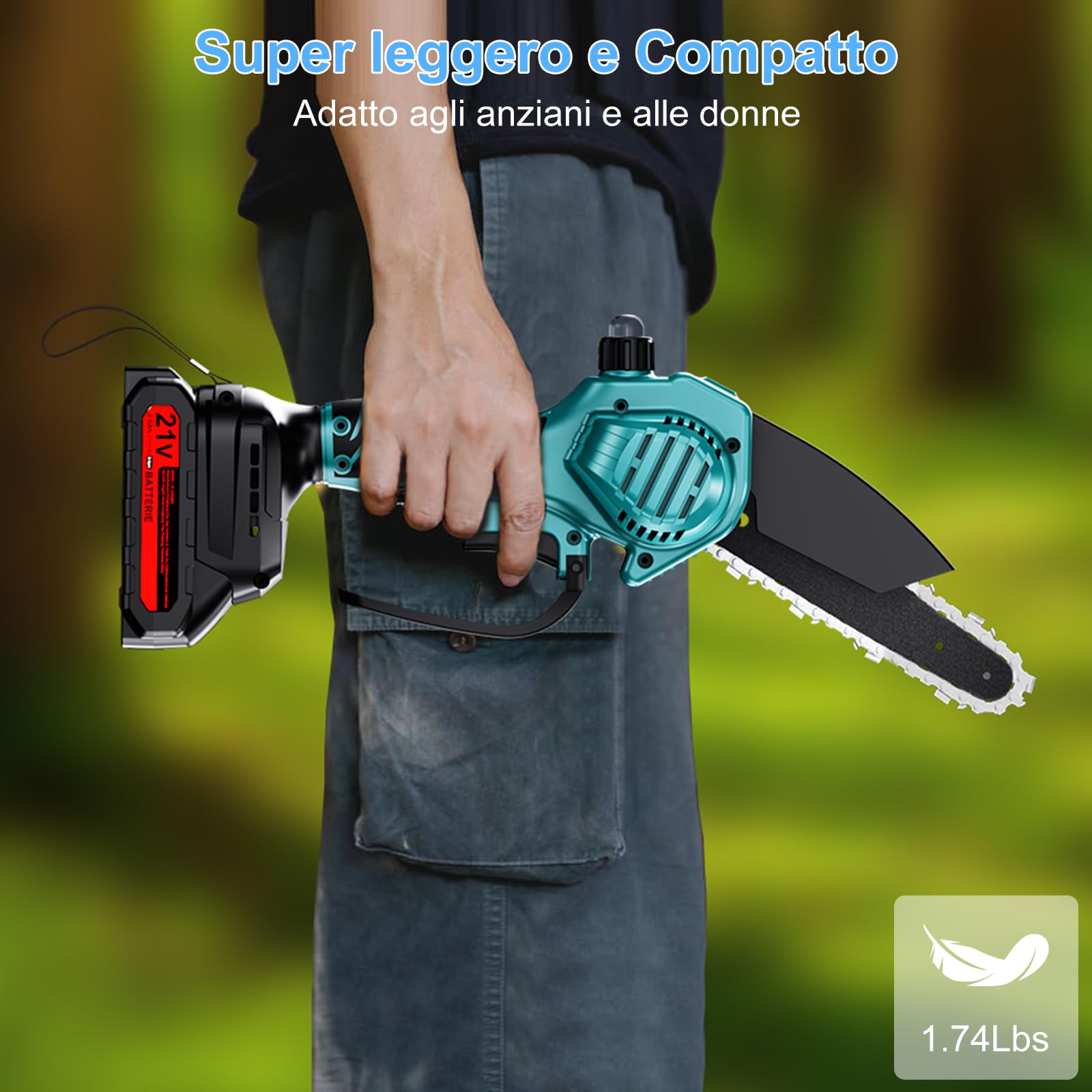 Mini Motosega a Batteria Con 2×2,0Ah Batterie 6 Pollici Motosega Elettrica | 550W, Pompetta Olio e Blocco di Sicurezza, 2 catene, Indicatore di carica, Caricatore Rapido, Istruzioni multilingue