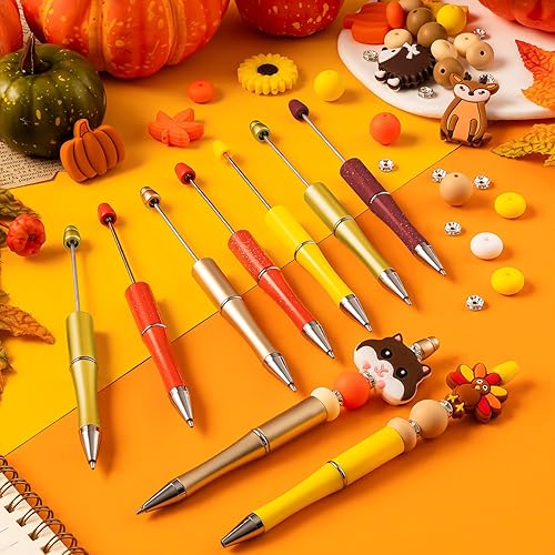 Miniatura 7 de FFNIU Bolígrafos de cuentas de Acción de Gracias, bolígrafos de cuentas de plástico con cuentas de silicona, hojas de arce, dulces, calabazas,