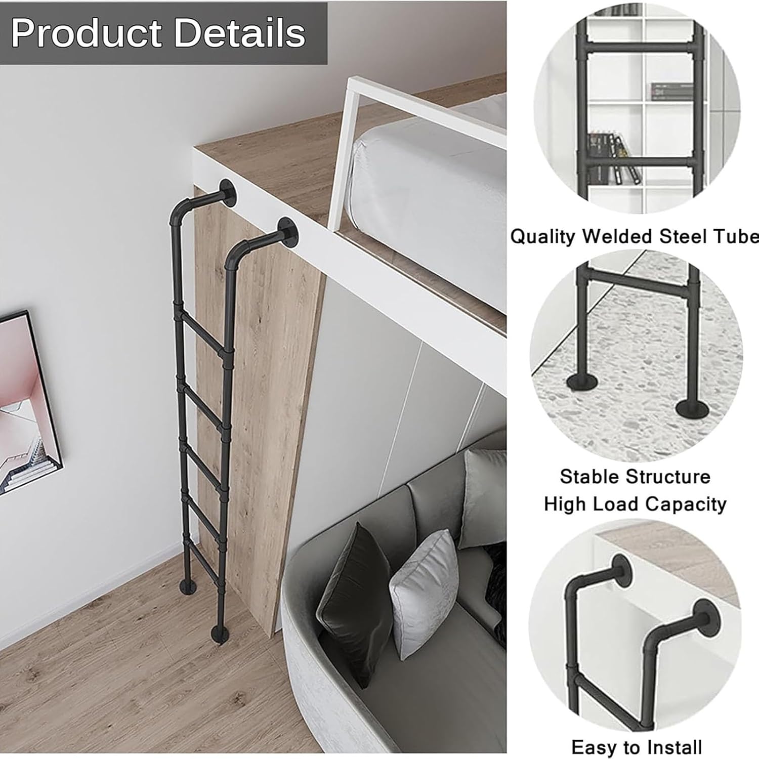 Emergency Window Well Escape Ladder WallMounted Metal Loft Bed Ladder Industrial Iron Bunk Bed Ladder Indoor/Outdoor Climbing Ladders for Safety and Convenience