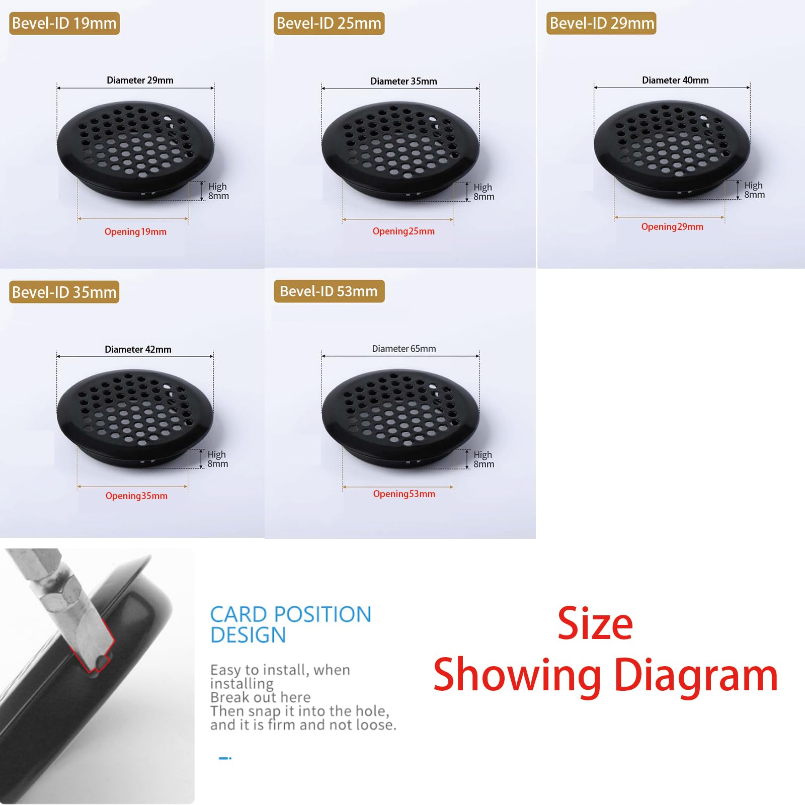 Leliafleury 20Pcs Air Vent Louver Round Ventilation Grilles Mesh Hole Soffit Vents Stainless Steel Air Vent Louver Hole for Kitchen Bathroom Cabinet Wardrobe (Black - Image 4