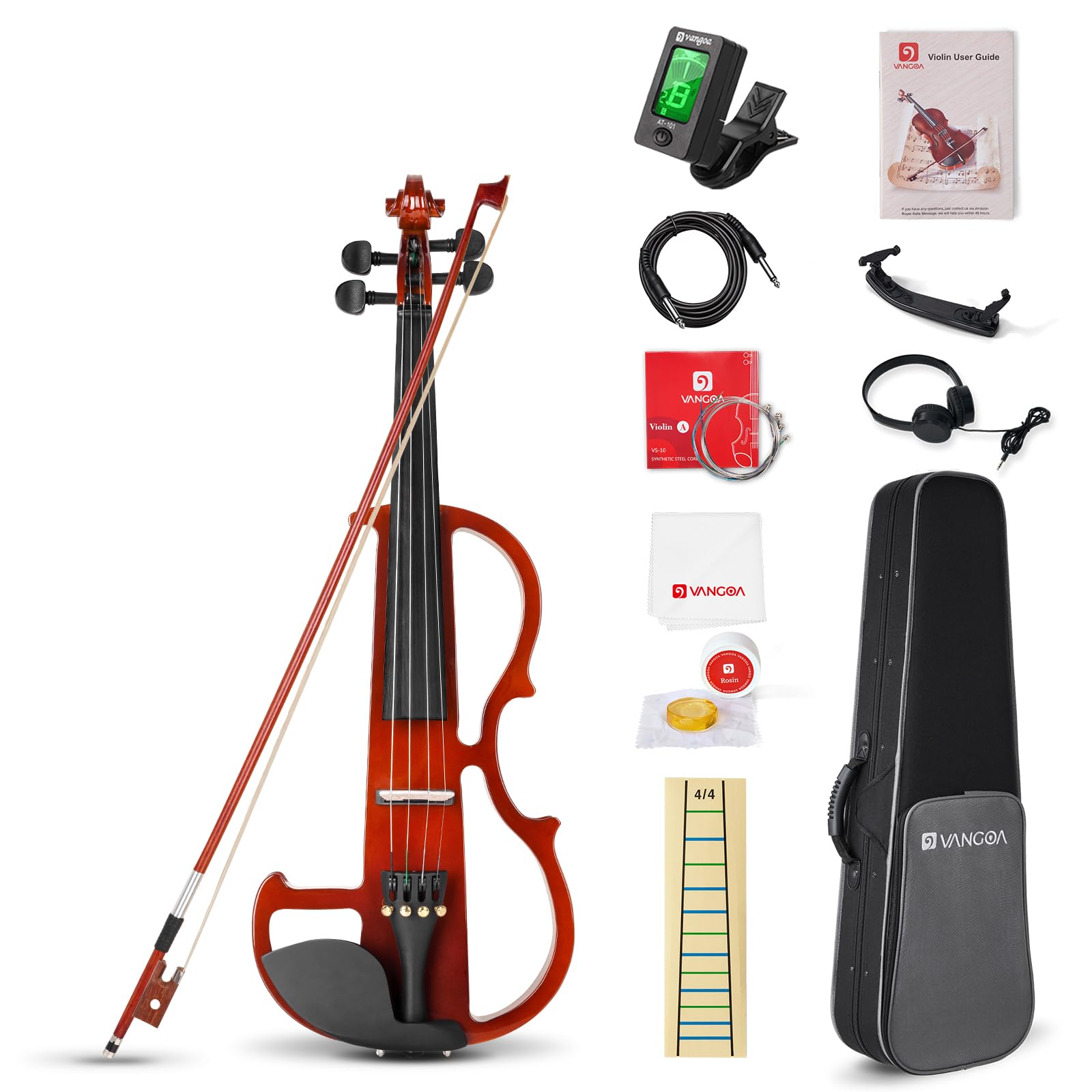 Vangoa Electric Violin 4/4 Full Size Silent Electronic Violin Fiddle, Red