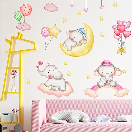 Miniatura 5 de Calcomanías de pared de animales encantadores de dibujos animados, diseño de arcoíris, luna, nubes, globo de amor, calcomanías de pared para