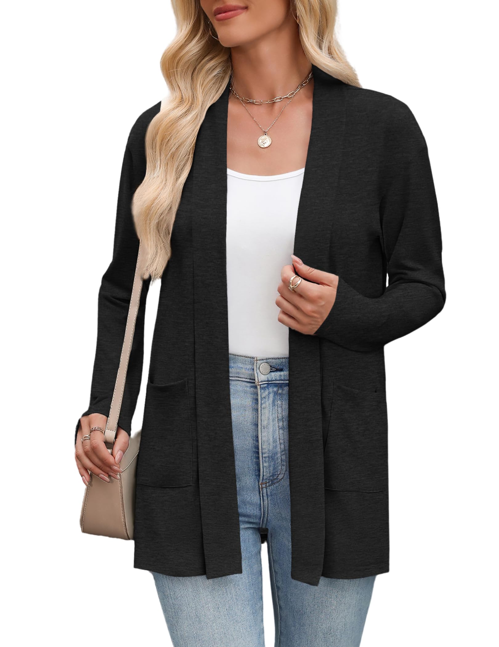 Zeagoo Womens Lightweight Cardigan Open Front Long Sleeve Casual Loose Thin Cardigans with Pockets 2026