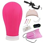 Leeven 22 Inch Canvas Block Head for Wigs Display Making Stayling Poly Mannequin Wig Head With C Stand,Wig Cap,Hair Clips,T Needle,C Needles Rosy Mannequin Head for Wigs
