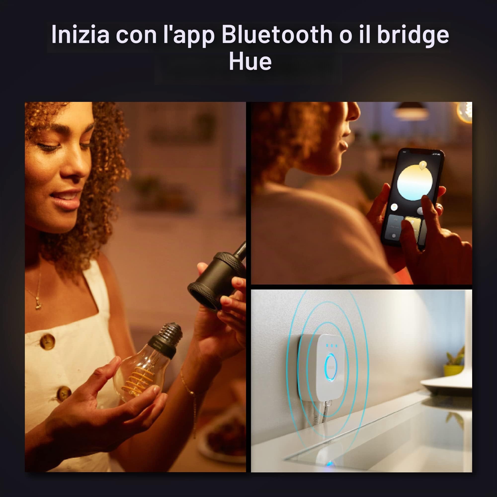 Philips Hue White Filament, Lampadina LED Smart a Filamento, Attacco E27, Luce Bianca Calda, Dimmerabile (Confezione da 3)