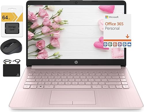 HP Laptop ultraliviana HD de 14 pulgadas, procesador Intel Celeron de cuatro núcleos, 4 GB de RAM, 128 GB (64 GB eMMC+ tarjeta de 64 GB), Wi-Fi,