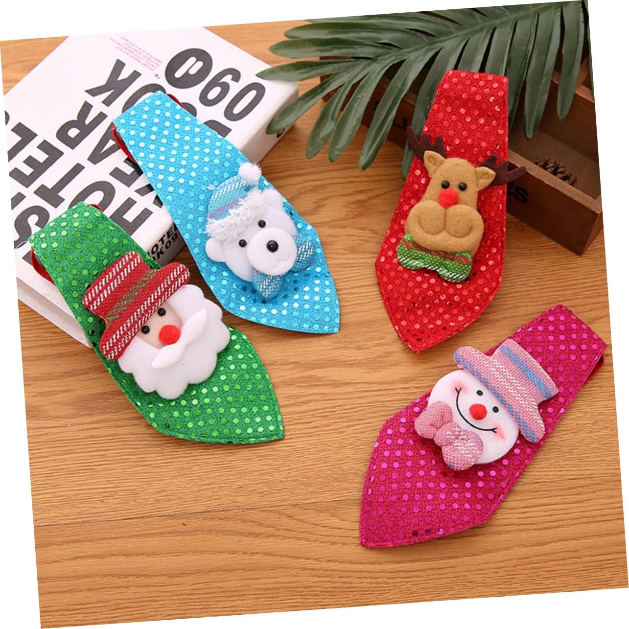 COLLBATH Christmas Necktie Sequins Boys Santa Tie Festive Decor for Christmas Tree and Home