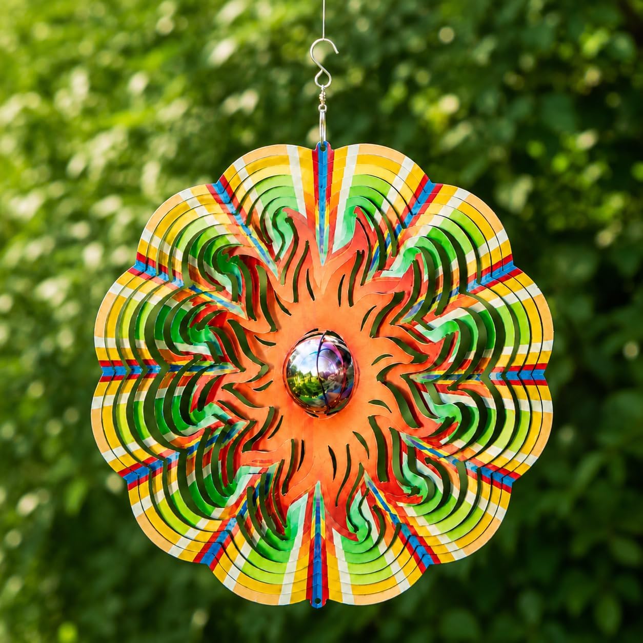ISEO Sun Wind Spinner with Gazing Ball Outdoor, 12 Inch Colorful Hanging Garden Decor, Yard Art for Porch Patio Balcony, Gift for Women Mom Grandma