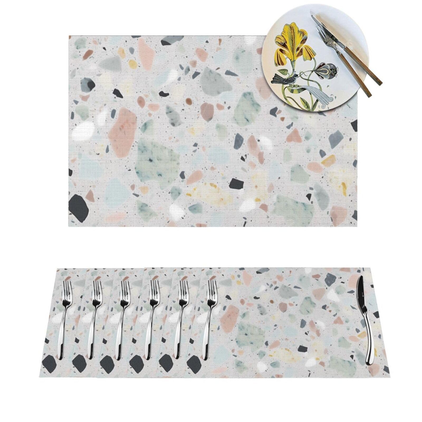 Sets de table motif marbre pastel de style chic et contemporain