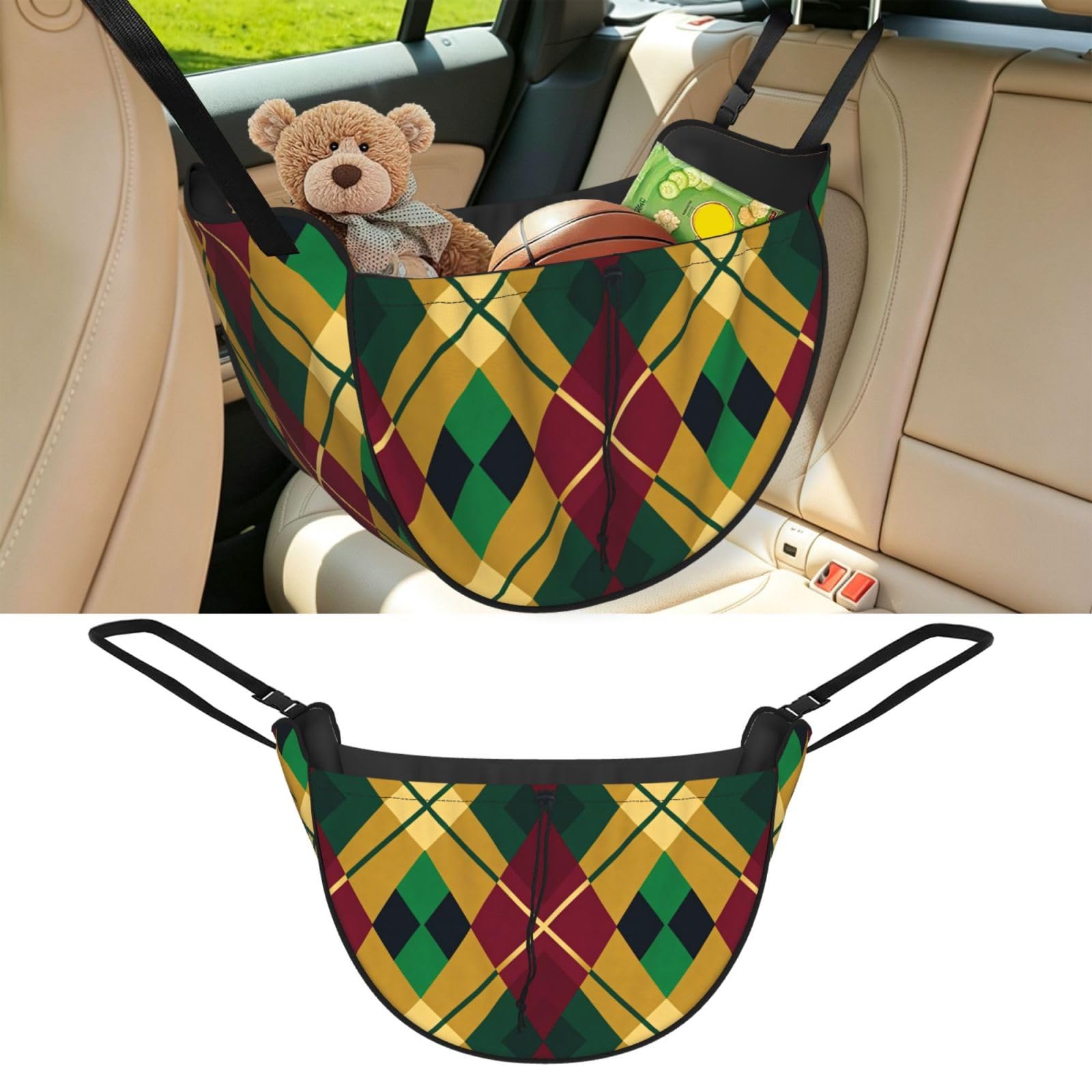Cntdbu Black Diamond Pattern Car Seat Organizer-Backseat Storage Bag For Travel