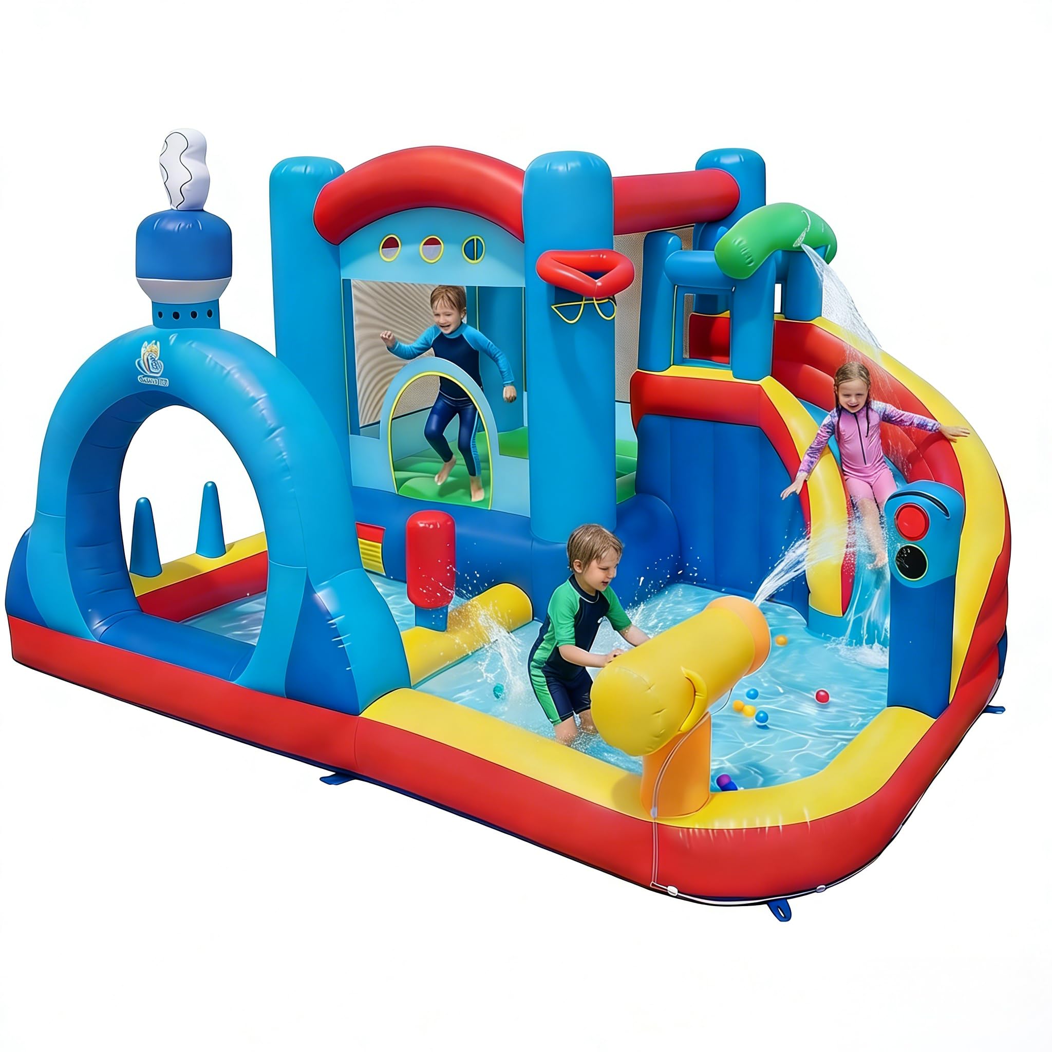 GIANTEX Castello Gonfiabile 8 in 1 per Bambini dai 3 ai 12 Anni, Parco Giochi Gonfiabile con Scivolo e Piscina, Canestro Basket, Cannone ad Acqua, Sacco da Boxe, Trampolino (Senza ventilatore)