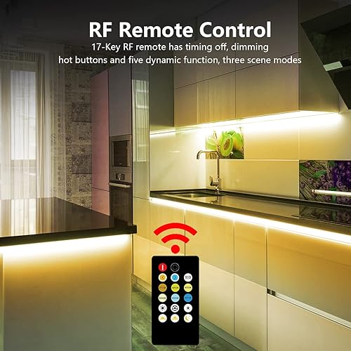 Vista 3 de DAYBETTER Luces para debajo del gabinete, 6 piezas de iluminación debajo del gabinete con control remoto, tira de luces LED regulables