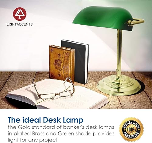 Miniatura 5 de Lámpara de escritorio Green Bankers con pantalla de vidrio de LightAccents, luz de escritorio tradicional con pantalla de vidrio verde clásico y
