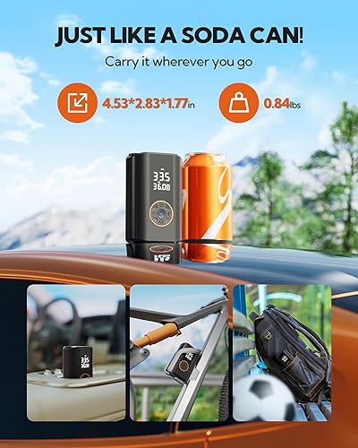 Miniatura 2 de Compresor de aire portátil para inflador de neumáticos, bomba de aire inalámbrica con medidor digital de presión de neumáticos, inflado rápido 3X,