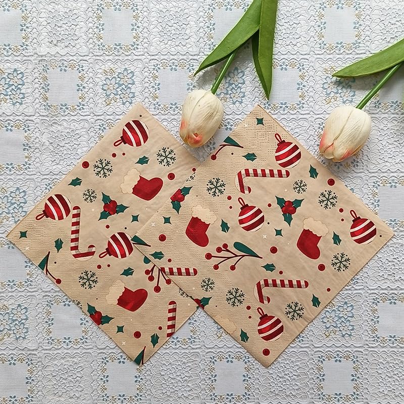 Tovaglioli di Carta Marrone Verde Rosso Tovaglioli Decorati Per Decoupage Bar Compleanno Carta Igienica Tovagliolo Decorazione Da Tavola Usa e getta Per Matrimoni Feste 30 Packs(33x33cm)