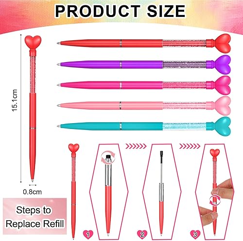 Miniatura 2 de Hushee 24 bolígrafos en forma de corazón, bolígrafo retráctil de metal con purpurina con tinta negra, bolígrafos de cristal de diamante para boda,