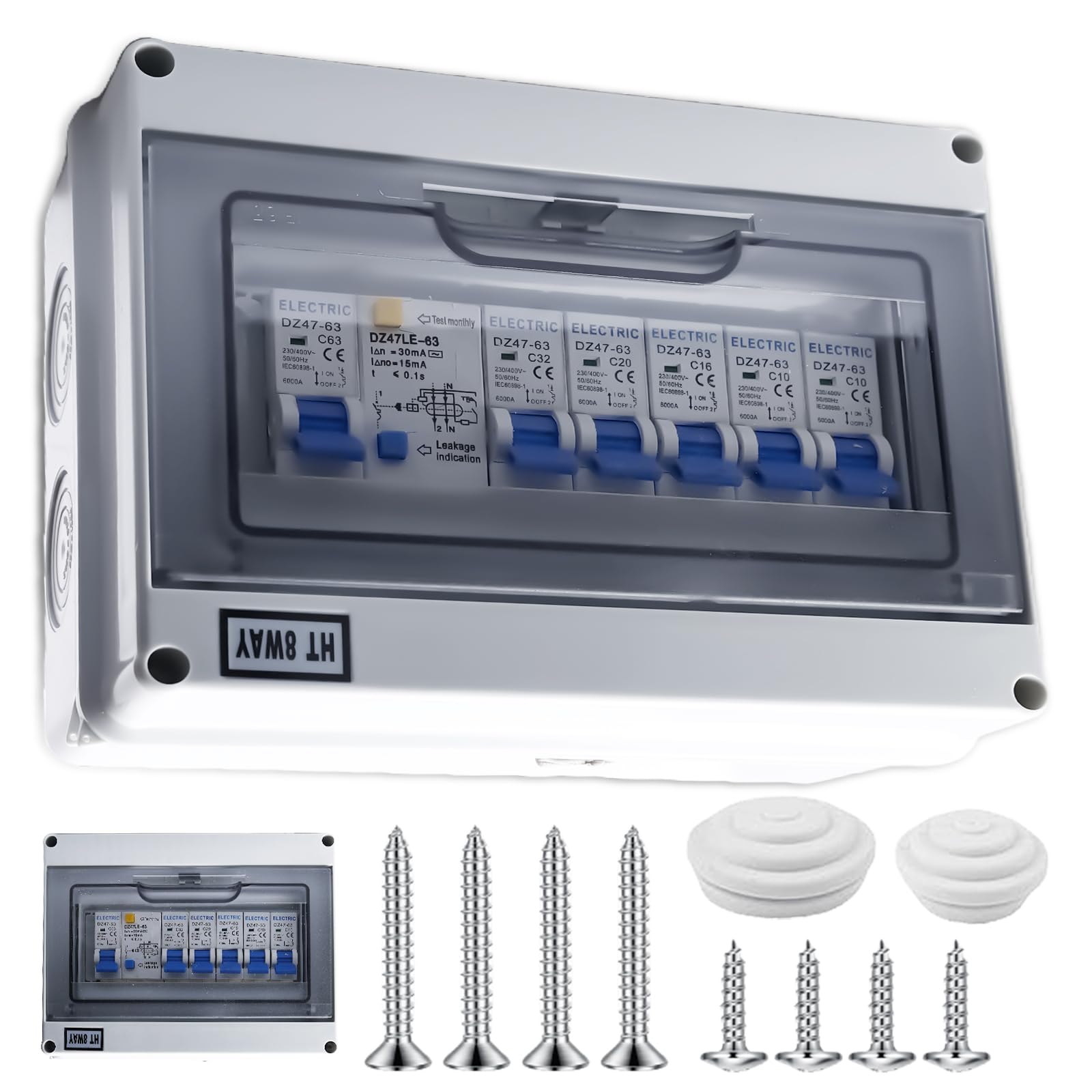 Caja de fusibles, caja de distribución, distribuidor de corriente para construcción, distribuidor de pared con interruptor de protección Fi, IP65, resistente al agua, distribuidor de corriente para