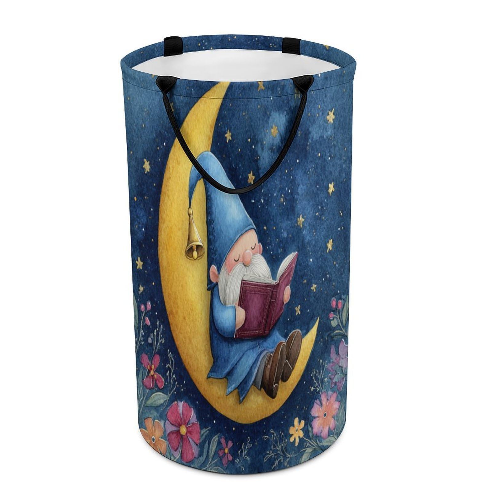 LUYYSKY Fantasy Watercolor Cute Gnome Collapsible Dirty Clothes Basket, Retro Classic Moon Starry Night Galaxy Gnome Pattern Portable Clothes Storage Basket