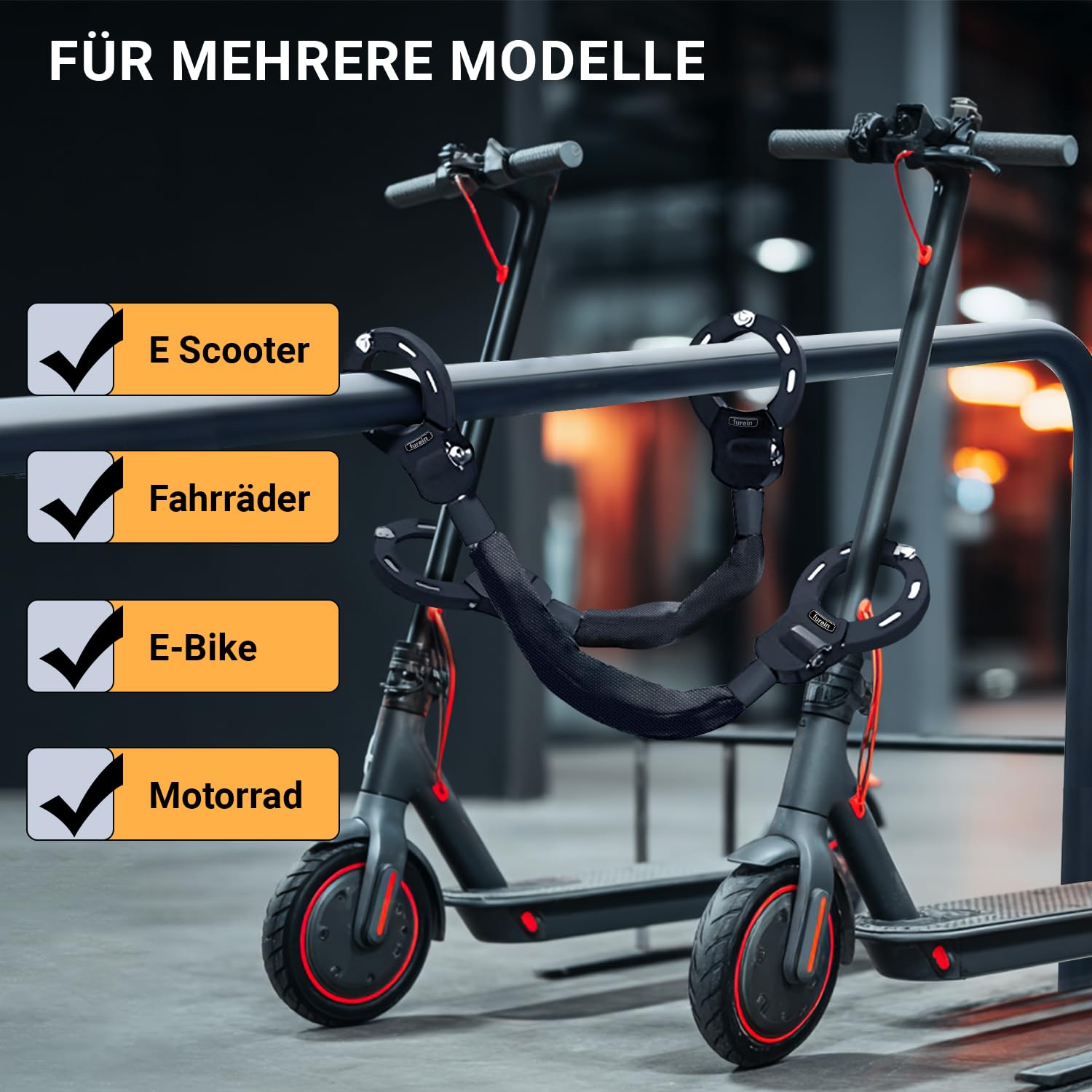 Antivol pour scooter électrique 8 mm - Antivol de menottes - Antivol - En silicone - Protection contre les rayures - Résistant aux coupures - Antivol - Pour scooter électrique - Moto - Noir