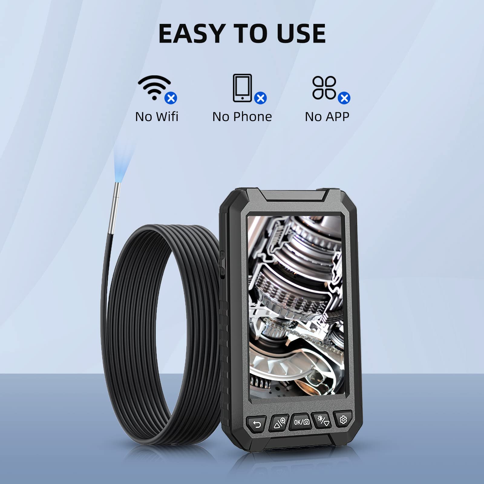 3.9mm 5" IPS Screen Endoscope Camera, 1080P Borescope Inspection Camera with 6.5ft Semi-Rigid Flexible Cable, Industrial Inspection Camera with LED Fill Light for Pipe, Sewer, Car Repair